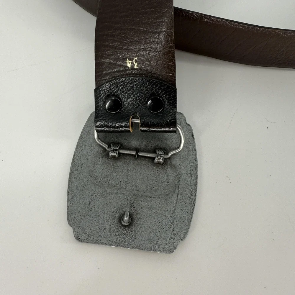 Jim Beam Belt Mens 34 Brown Large Metal Buckle Whiskey Bourbon Advertising Strap
